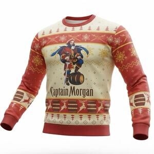 Captain Morgan Ugly Christmas Sweater Fair Isle Pirate Rum Holiday Sweatshirt L